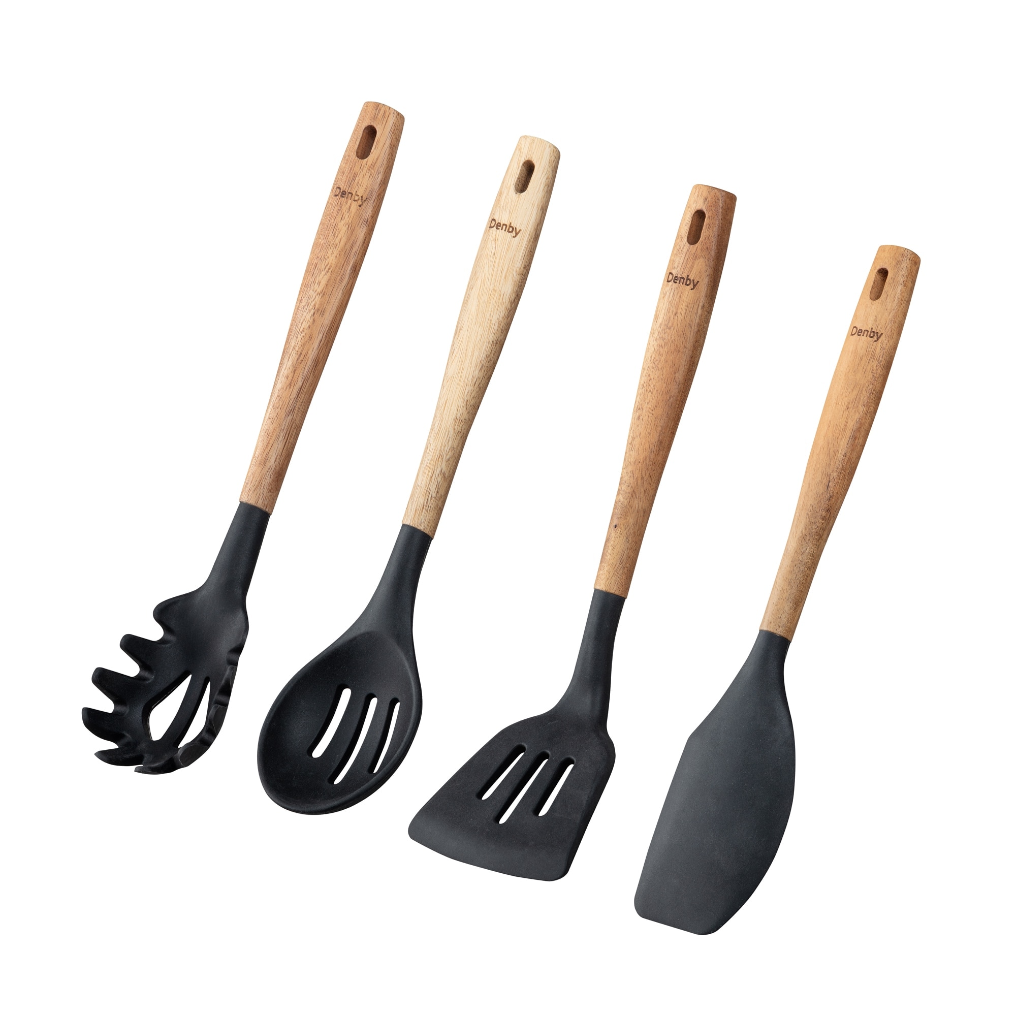 Product photograph of Acacia Silicone Black 4 Piece Utensil Set from Denby Retail Ltd